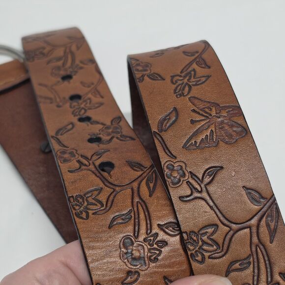Liz Claiborne Brown Leather Butterflies Floral Embossed Belt M Boho Cowgirl main image 4